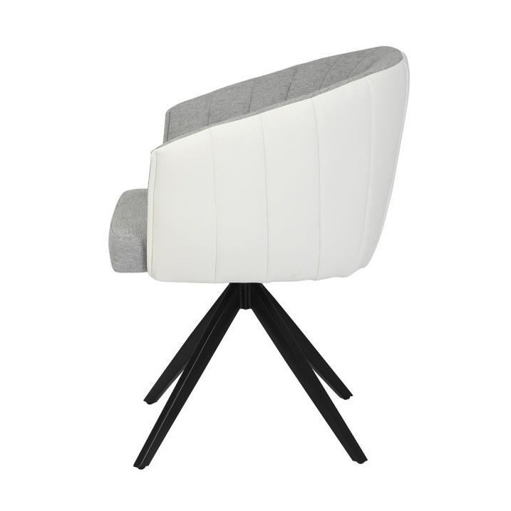 Fauteuil de table - Tissu gris clair et simili blanc - L 61,5 x P 61 x