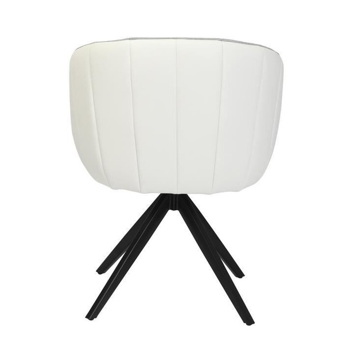 Fauteuil de table - Tissu gris clair et simili blanc - L 61,5 x P 61 x