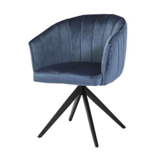 MANON Fauteuil de table - Velours bleu - L 61,5 x P 61 x H 79,5 cm