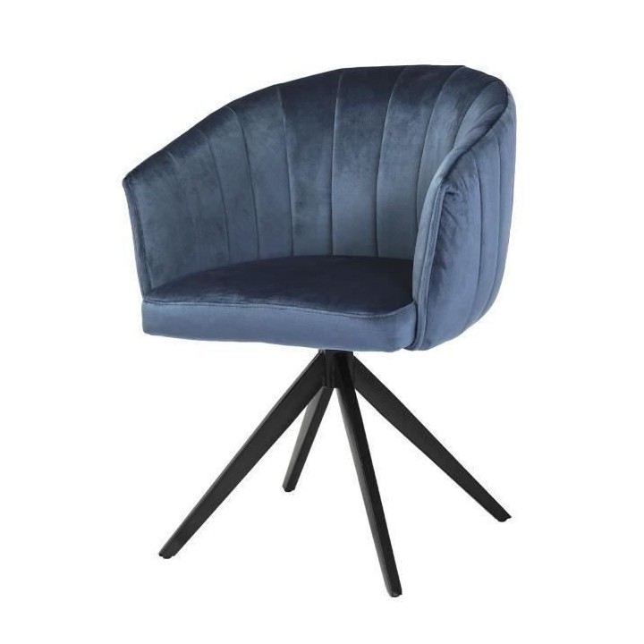 MANON Fauteuil de table - Velours bleu - L 61,5 x P 61 x H 79,5 cm