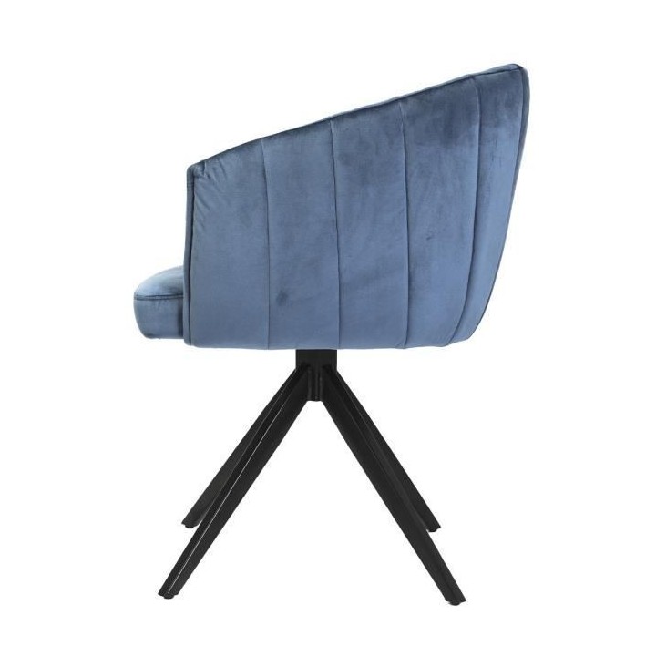 MANON Fauteuil de table - Velours bleu - L 61,5 x P 61 x H 79,5 cm