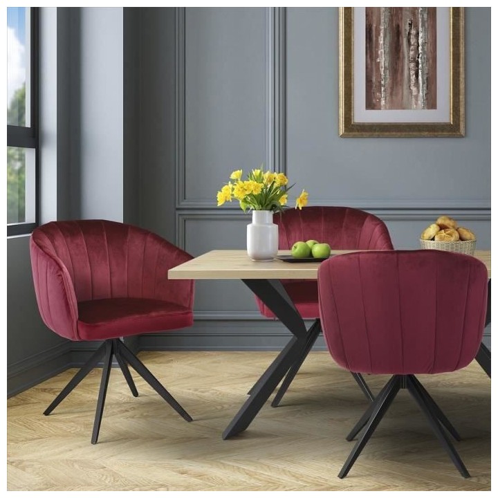 Chaise de salle a manger - Velours bordeaux - L 61,5 x P 61 x H 79,5 c