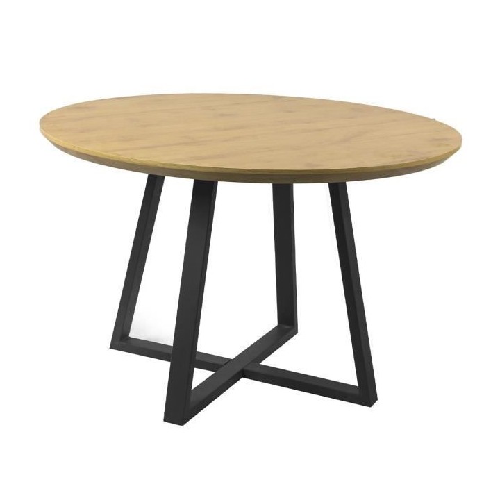 Table a manger OLIVIA - Ronde - Décor chene et métal noir - Style in