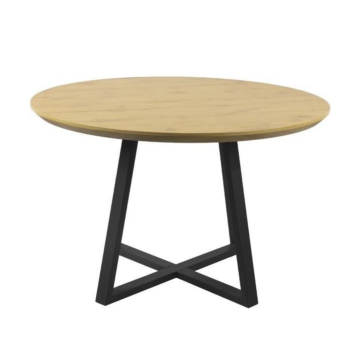 Table a manger OLIVIA - Ronde - Décor chene et métal noir - Style in