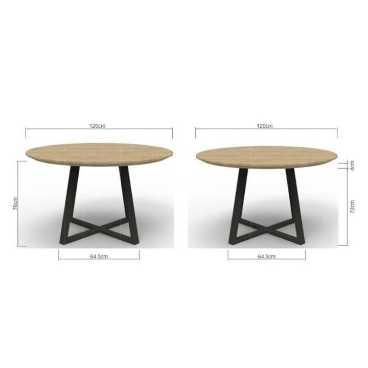 Table a manger OLIVIA - Ronde - Décor chene et métal noir - Style in