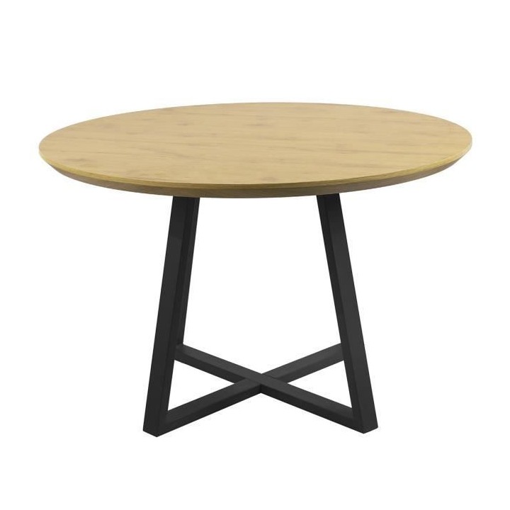 Table a manger OLIVIA - Ronde - Décor chene et métal noir - Style in