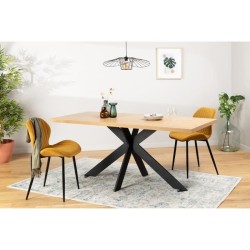 Table a manger fixe RAVEN - Décor chene et métal gris antracite- Style industriel - 8 personnes - L 180 x P 80 x H 76 cm