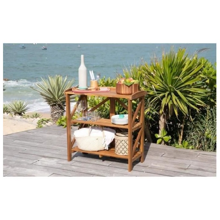 Desserte de service pliante en acacia avec plateau - 40x82x84 cm - Boi