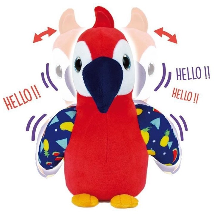 JEMINI Tropi Birds Peluche perroquet ara rouge qui répete et se dandi