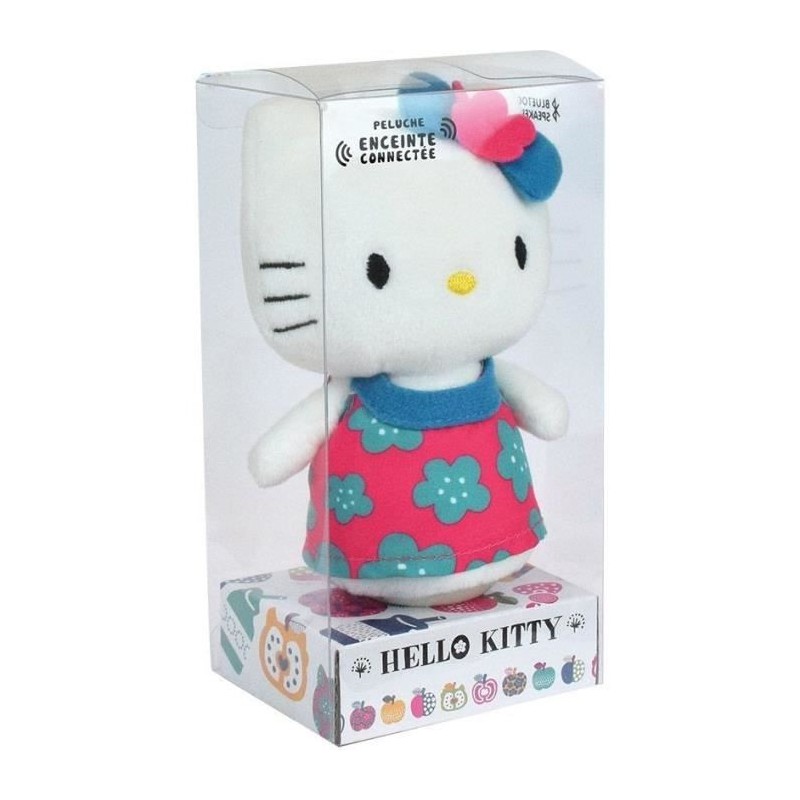 HELLO KITTY Peluche +/- 11 cm avec enceinte bluetooth - Robe rose ou bleu