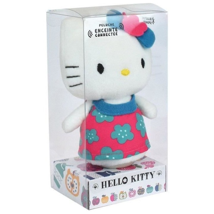 HELLO KITTY Peluche +/- 11 cm avec enceinte bluetooth - Robe rose ou b