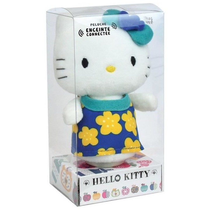 HELLO KITTY Peluche +/- 11 cm avec enceinte bluetooth - Robe rose ou b