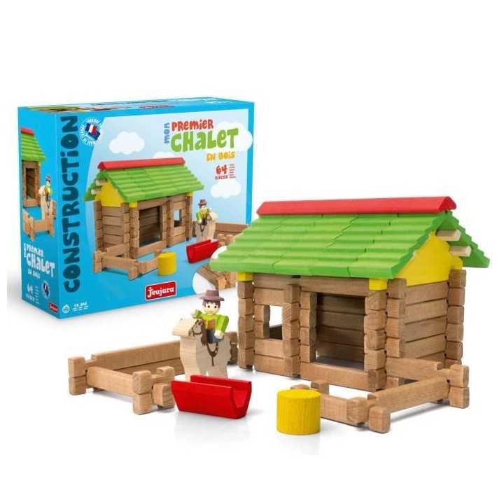 JEUJURA Mon Premier Chalet En Bois - 64 Pieces En Bois