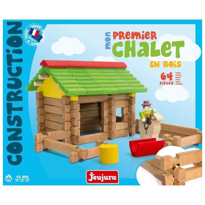 JEUJURA Mon Premier Chalet En Bois - 64 Pieces En Bois