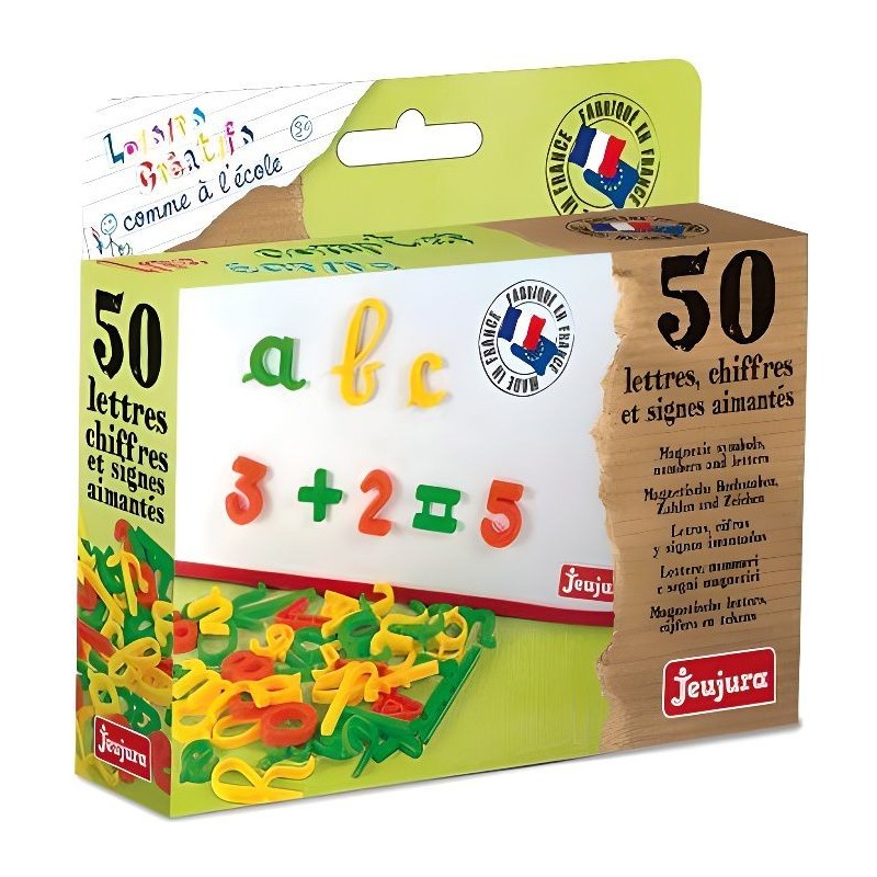 JEUJURA Coffret 50 Lettres magnétiques Cursives, Chiffres Et Signes pour tableau