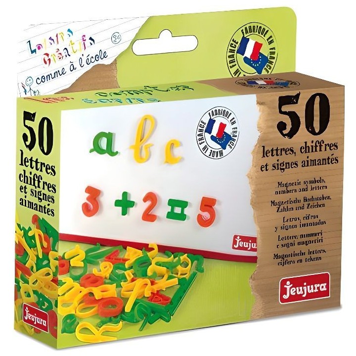 JEUJURA Coffret 50 Lettres magnétiques Cursives, Chiffres Et Signes p