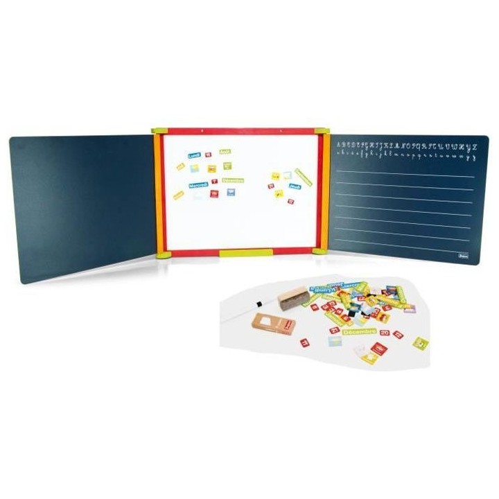 Tableau en bois Triptyque 3 faces (1 magnétique et 2 a craie)