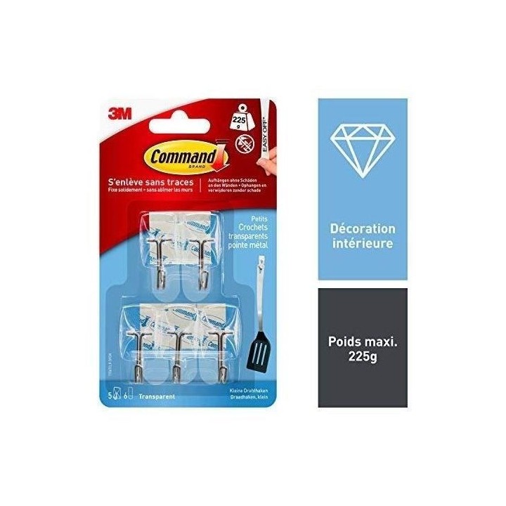 3M Crochet transparent avec pointe métal - Petit Modele