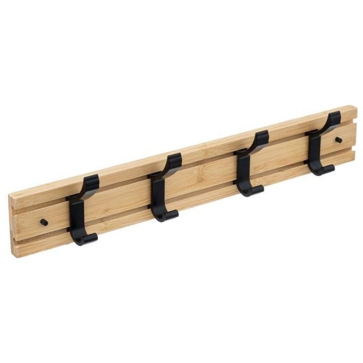 Patere - Marron et noir - Bambou, métal, crochets - L. 60 x P. 8,2 x