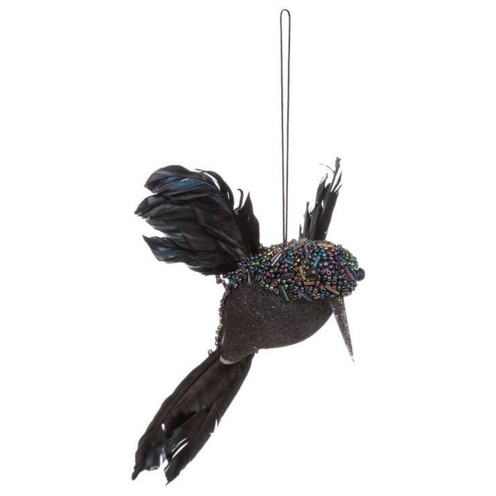 Sujet de Noël pour sapin Colibri pailleté - 19 cm - Noir irisé