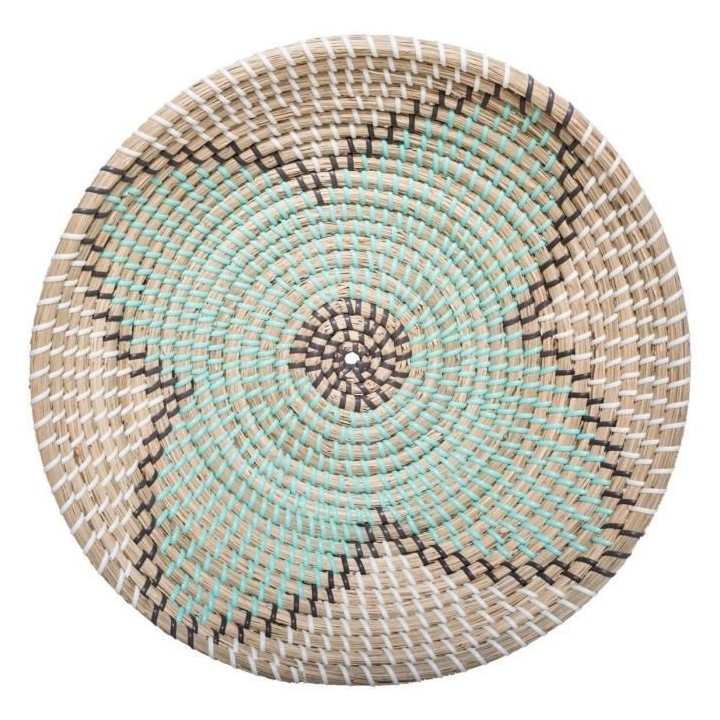 Panier rond en seagrass et PVC - Ø 38,5 x H. 8 cm - Multicolore