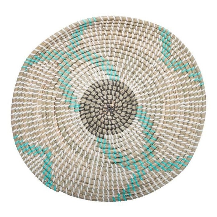 Panier rond en seagrass et PVC - Ø 38,5 x H. 8 cm - Multicolore