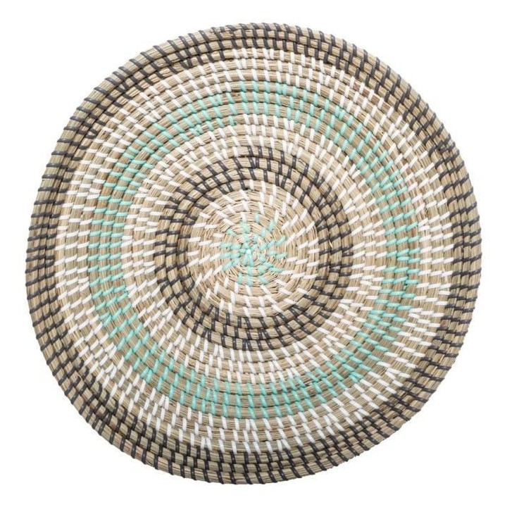 Panier rond en seagrass et PVC - Ø 38,5 x H. 8 cm - Multicolore