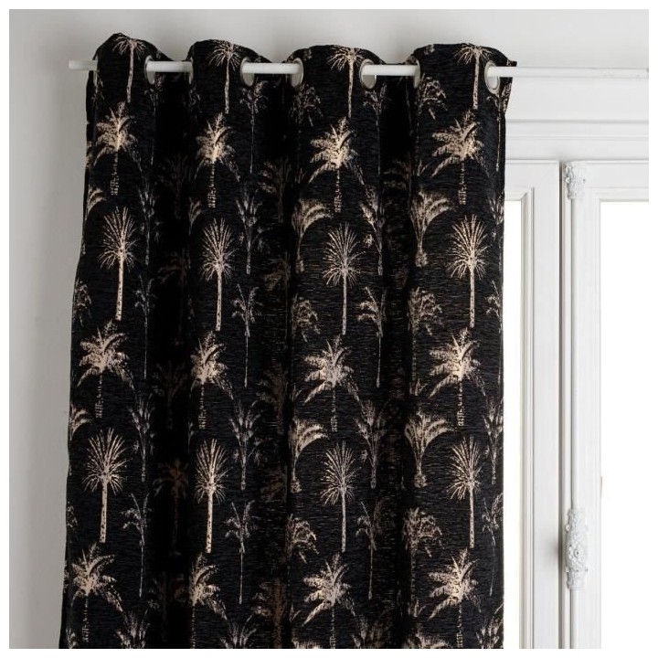 Rideau jacquard Chenille - 140 x 260 cm - Noir