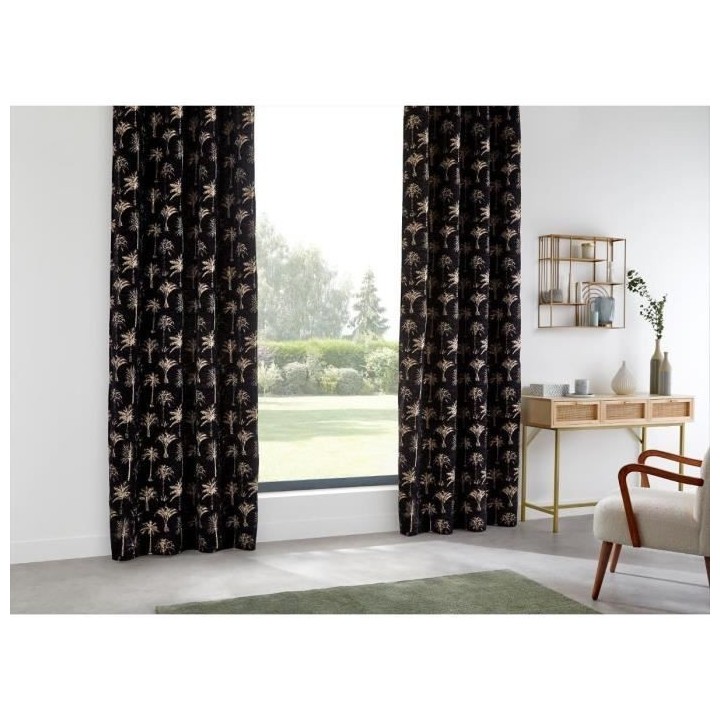 Rideau jacquard Chenille - 140 x 260 cm - Noir