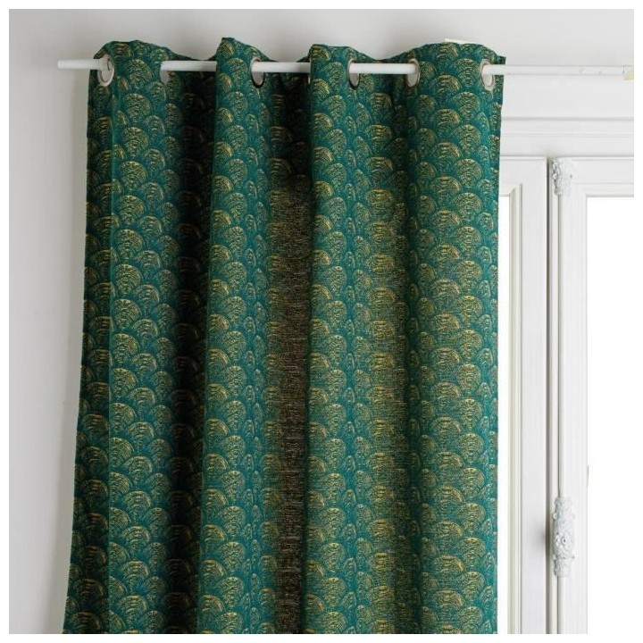 Rideau jacquard Chenille - 140 x 260 cm - Vert