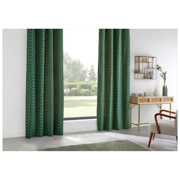 Rideau jacquard Chenille - 140 x 260 cm - Vert