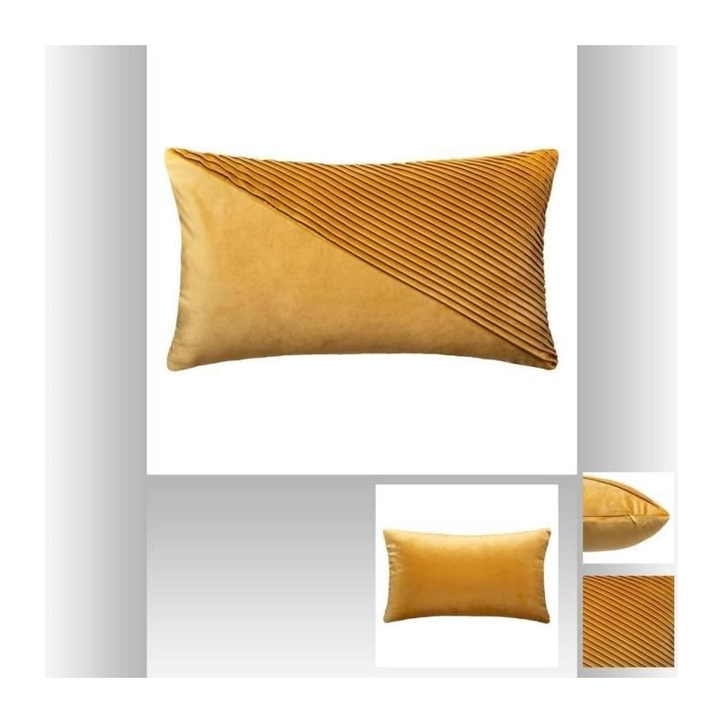 Coussin en velours semi-plié - 30 x 50 cm - Jaune ocre