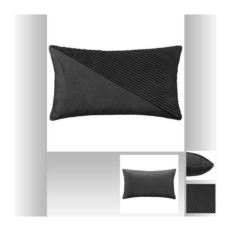 Coussin en velours semi-plié - 30 x 50 cm - Gris