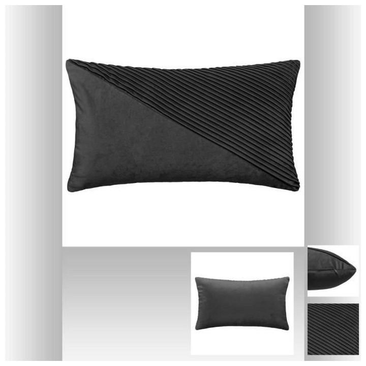 Coussin en velours semi-plié - 30 x 50 cm - Gris