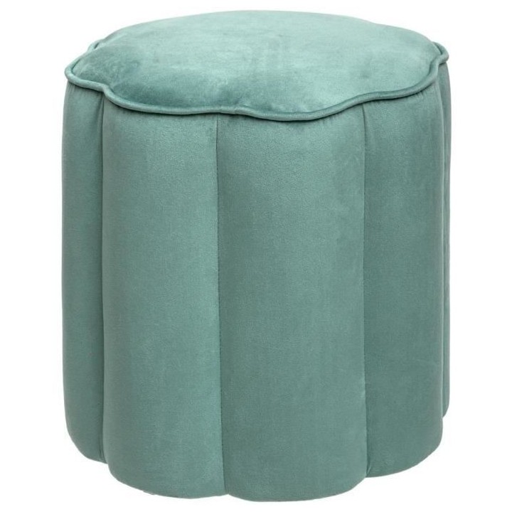 Pouf velours fleur Edi Pin, contreplaqué et mousse PU - Bleu céladon