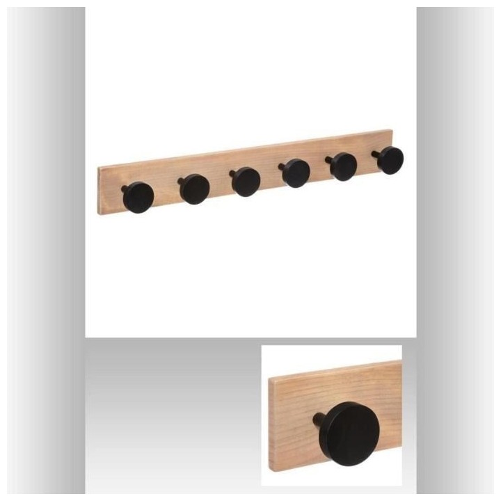 Patere en bois 6 tetes - Noir