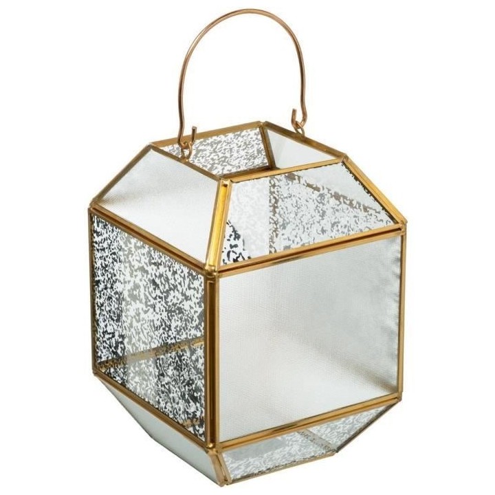 Lanterne en verre mercurisé géométrique GM - H 20 cm