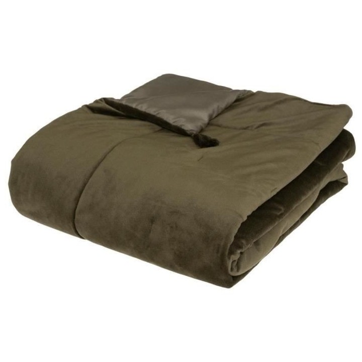 SONIA Edredon velours - 80 x 180 cm - Vert kaki