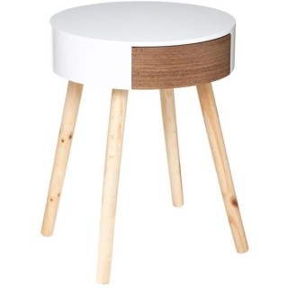 Table a café rond - Pieds en bois massif - Blanc - Scandinave - Ø39,