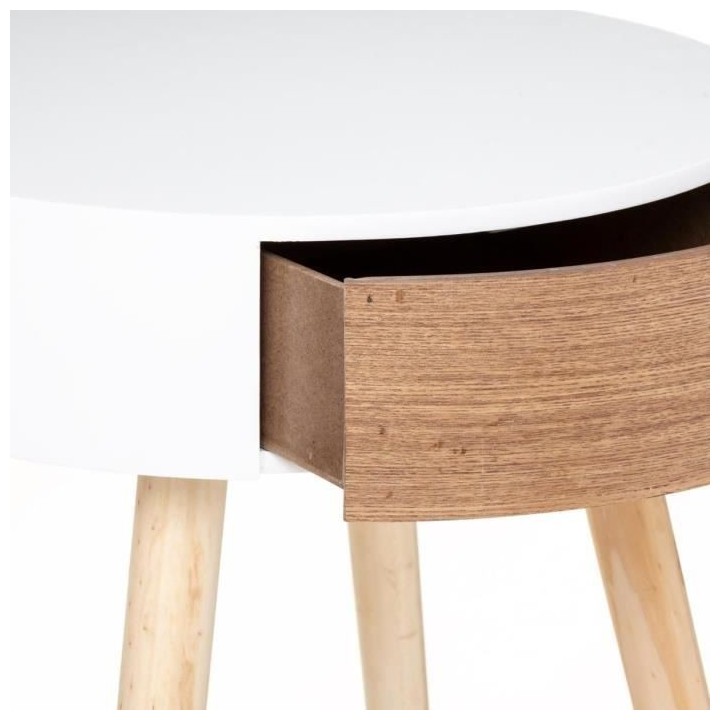 Table a café rond - Pieds en bois massif - Blanc - Scandinave - Ø39,