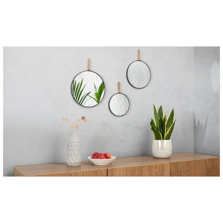 Lot de 3 miroirs rond Lilou - Plastique et polyuréthane - Noir