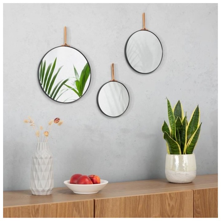 Lot de 3 miroirs rond Lilou - Plastique et polyuréthane - Noir