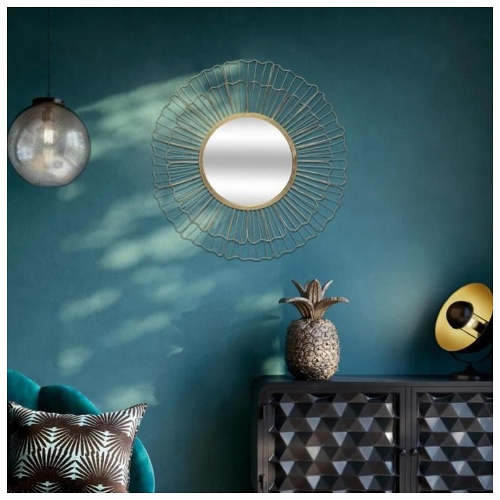 Miroir en forme de fleur rond en métal, verre et MDF - Ø Miroir 30 c