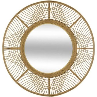 Miroir en bambou, contre-plaqué et verre - Ø Miroir 37 cm - Ø 70 x