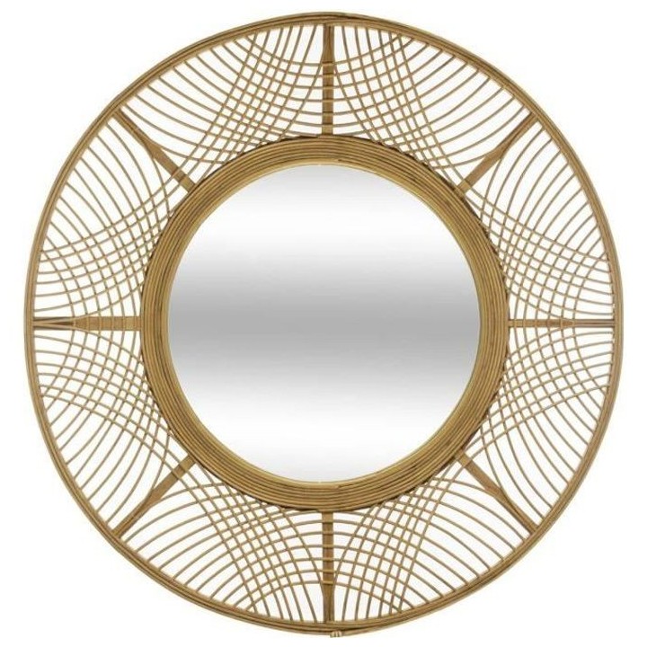 Miroir en bambou, contre-plaqué et verre - Ø Miroir 37 cm - Ø 70 x