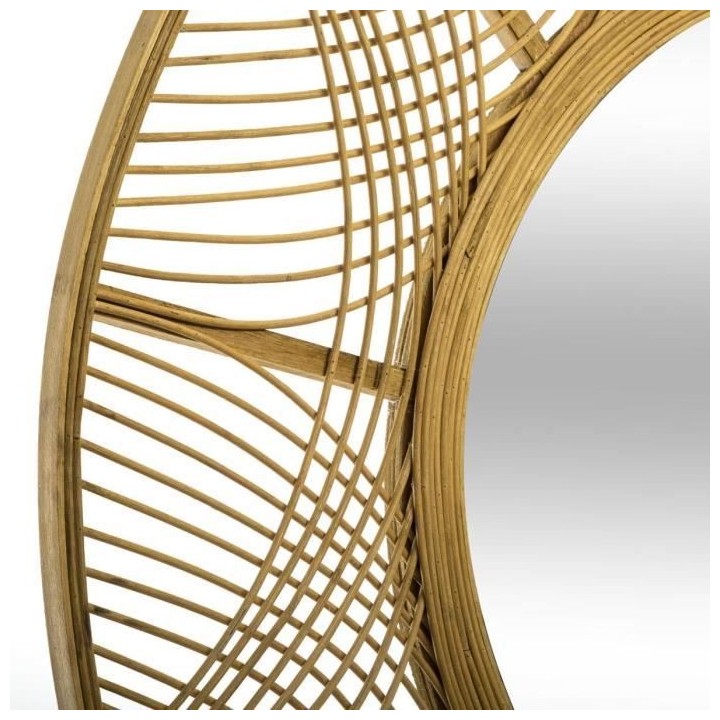 Miroir en bambou, contre-plaqué et verre - Ø Miroir 37 cm - Ø 70 x