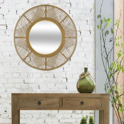 Miroir en bambou, contre-plaqué et verre - Ø Miroir 37 cm - Ø 70 x Ep. 2 cm - Beige