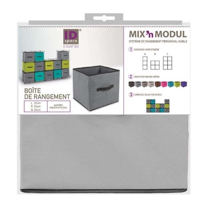 Boîte de rangement/tiroir pour meuble en tissu - 31 x 31 cm - Gris