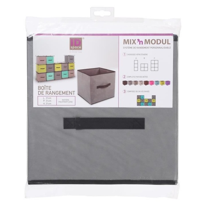 Boîte de rangement/tiroir pour meuble en tissu - 31 x 31 cm - Gris