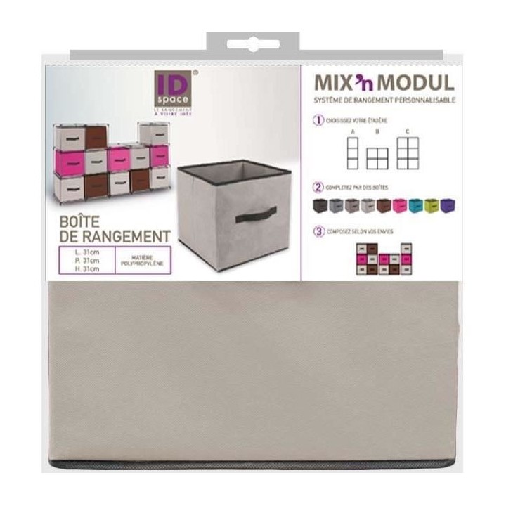 Boîte de rangement/tiroir pour meuble en tissu - 31 x 31 cm - Lin